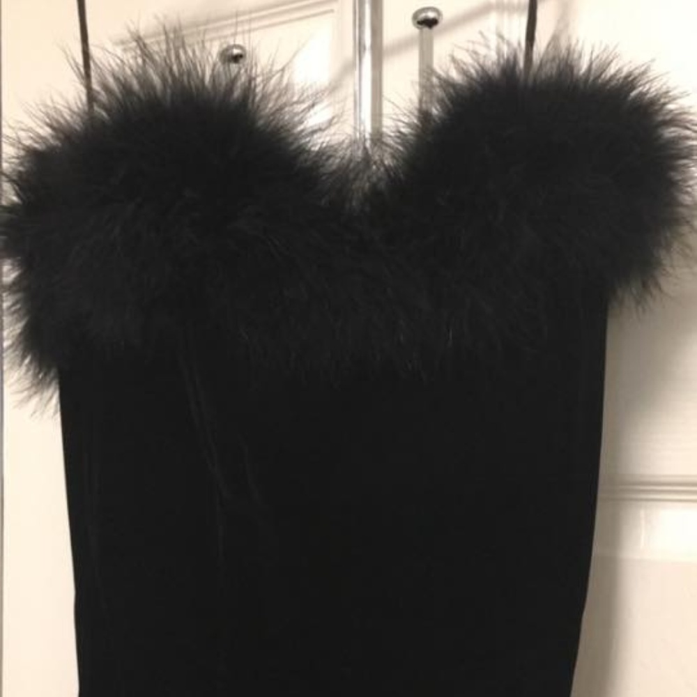 Evening Gown - black velvet and fur